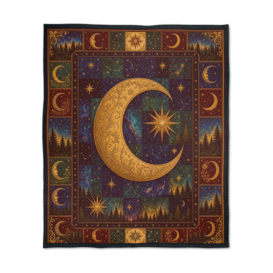 Quilted Throw: Celestial Moon & Star Tapestry Throw Blanket
