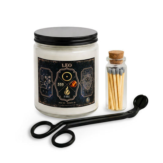 Leo Zodiac Candle Gift Set with Matches & Wick Trimmer