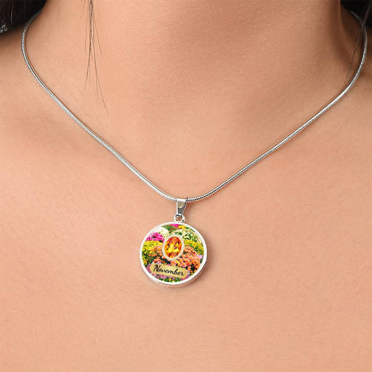 Birth Month Circle Pendant Necklace: November