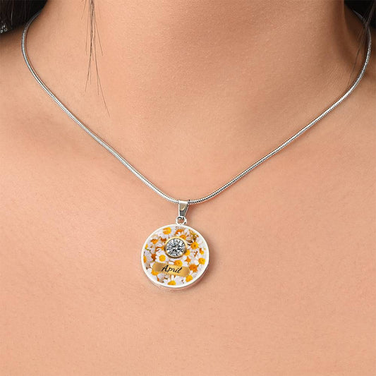 Birth Month Circle Pendant Necklace: April