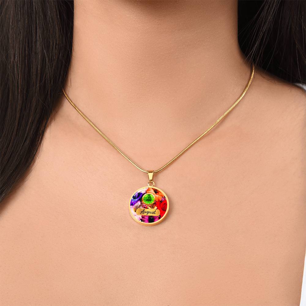 Birth Month Circle Pendant Necklace: August