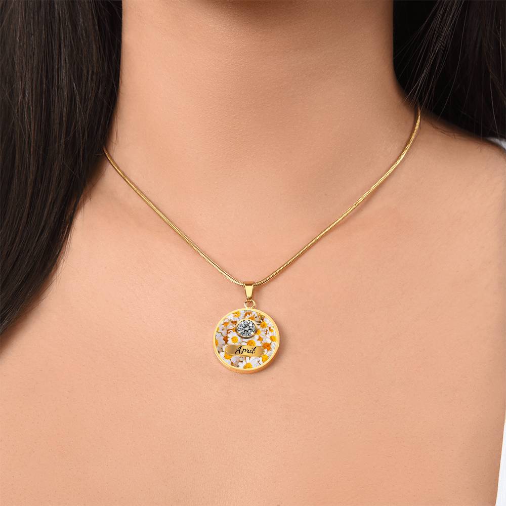 Birth Month Circle Pendant Necklace: April