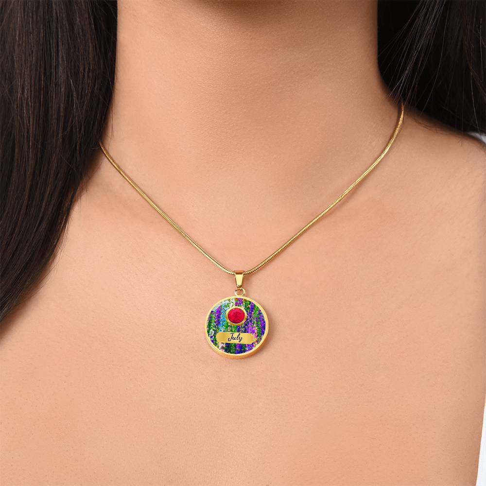 Birth Month Circle Pendant Necklace: July