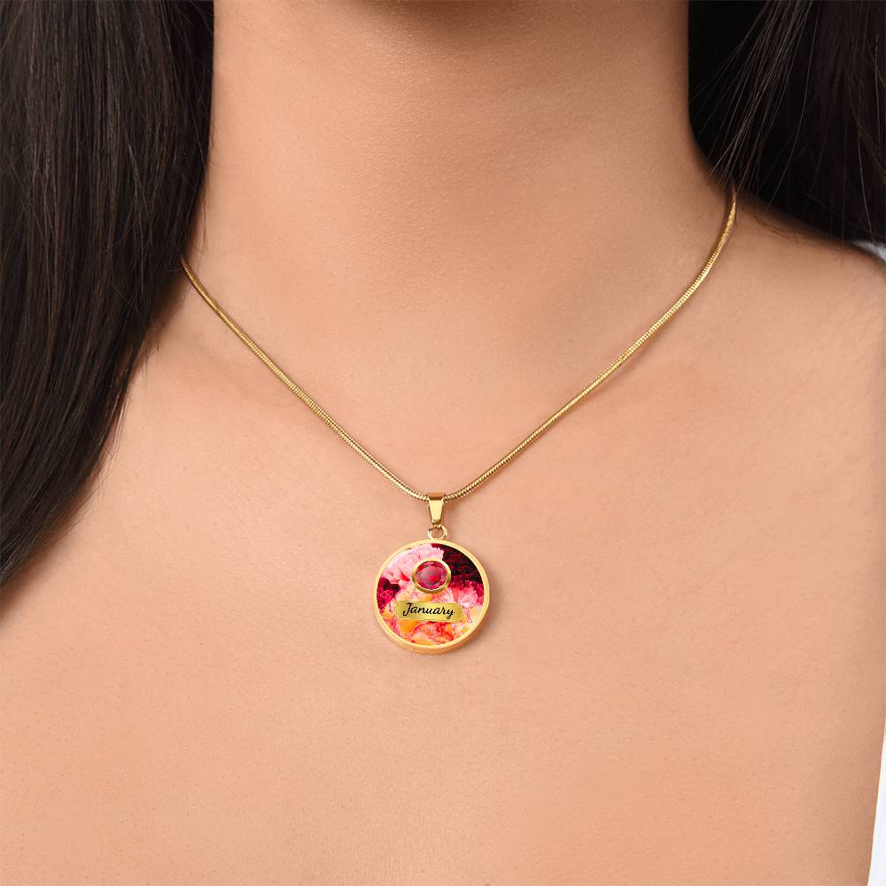 Birth Month Circle Pendant Necklace: January