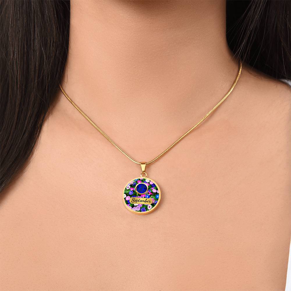Birth Month Circle Pendant Necklace: September