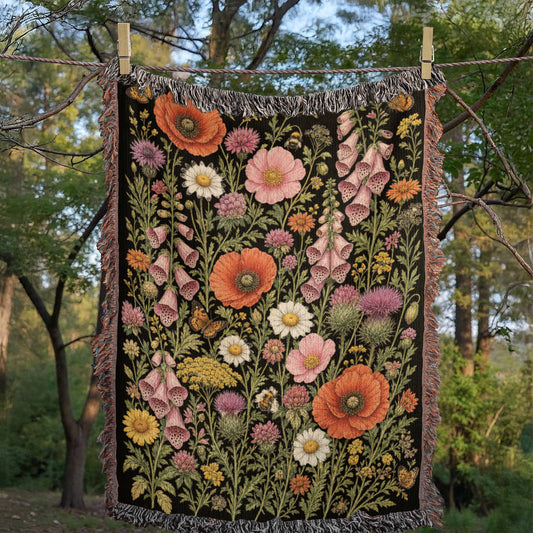 Rustic Cottagecore Wildflower Throw Blanket