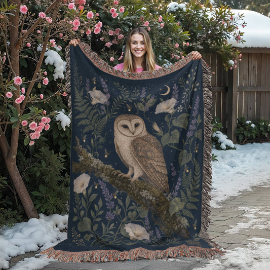 Enchanted Owl Floral Moon Woven Throw Blanket