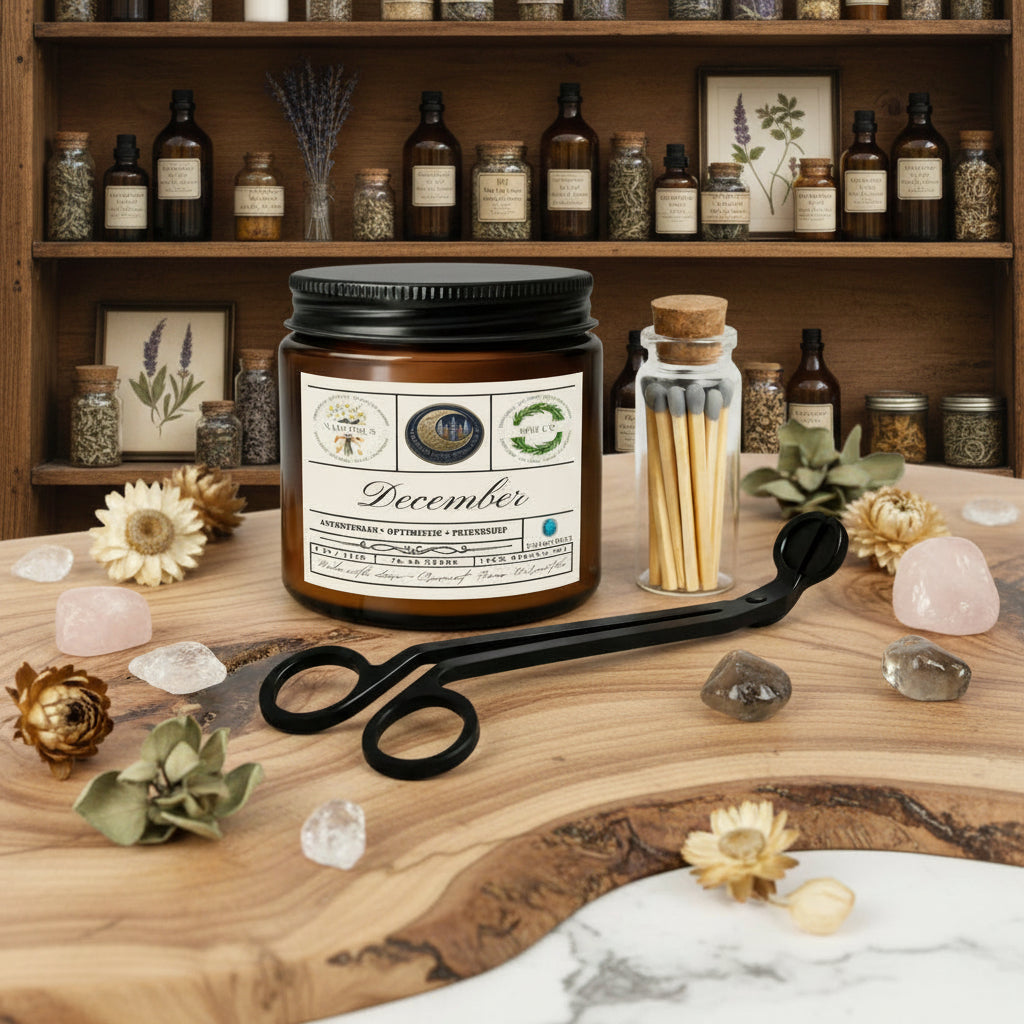 December Birth Month Candle Gift Set with Matches & Wick Trimmer
