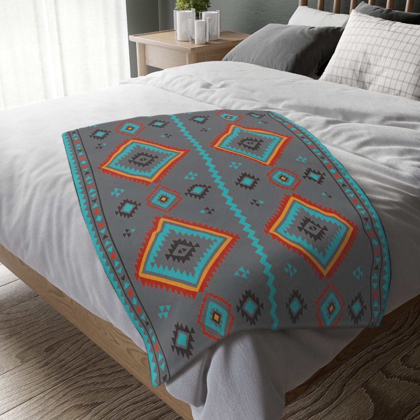 Southwestern Diamond Pattern Blanket: Reversible Velveteen Microfiber Throw