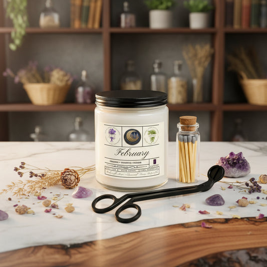 February Birth Month Candle Gift Set with Matches & Wick Trimmer