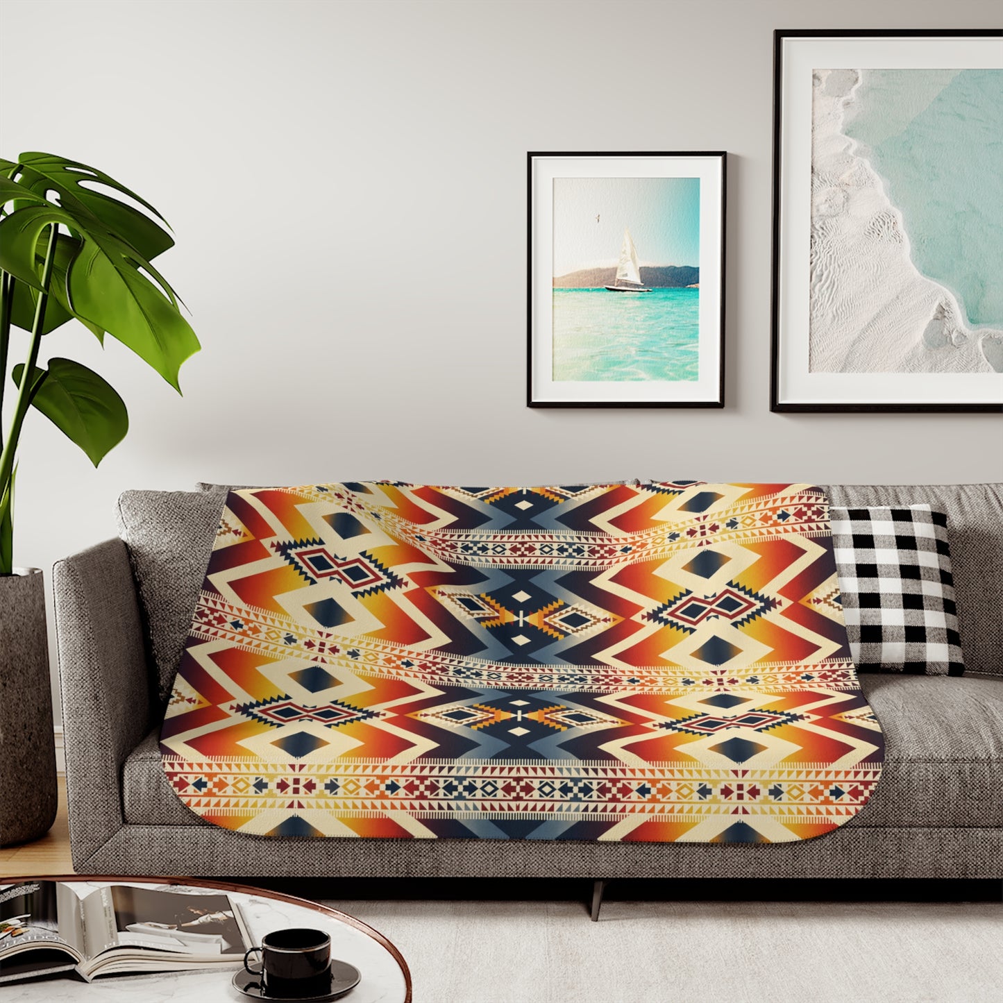 *Southwest Pattern Sherpa Blanket: Cozy Reversible Boho Throw