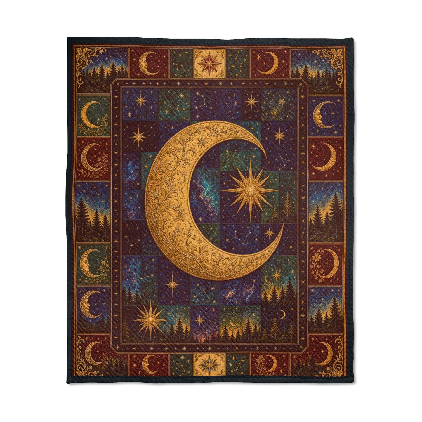 Quilted Throw: Celestial Moon & Star Tapestry Throw Blanket