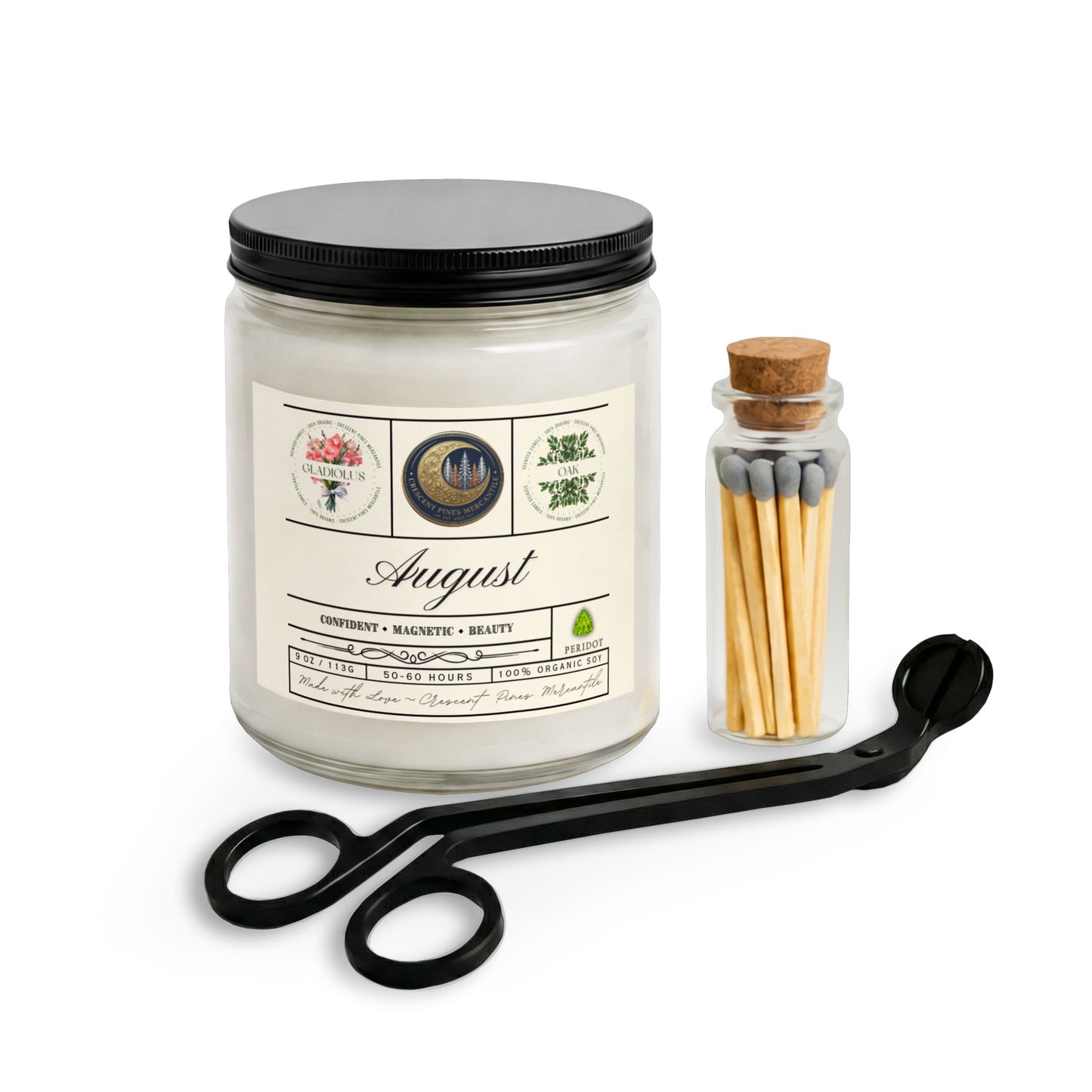 August Birth Month Gift Set with Matches & Wick Trimmer