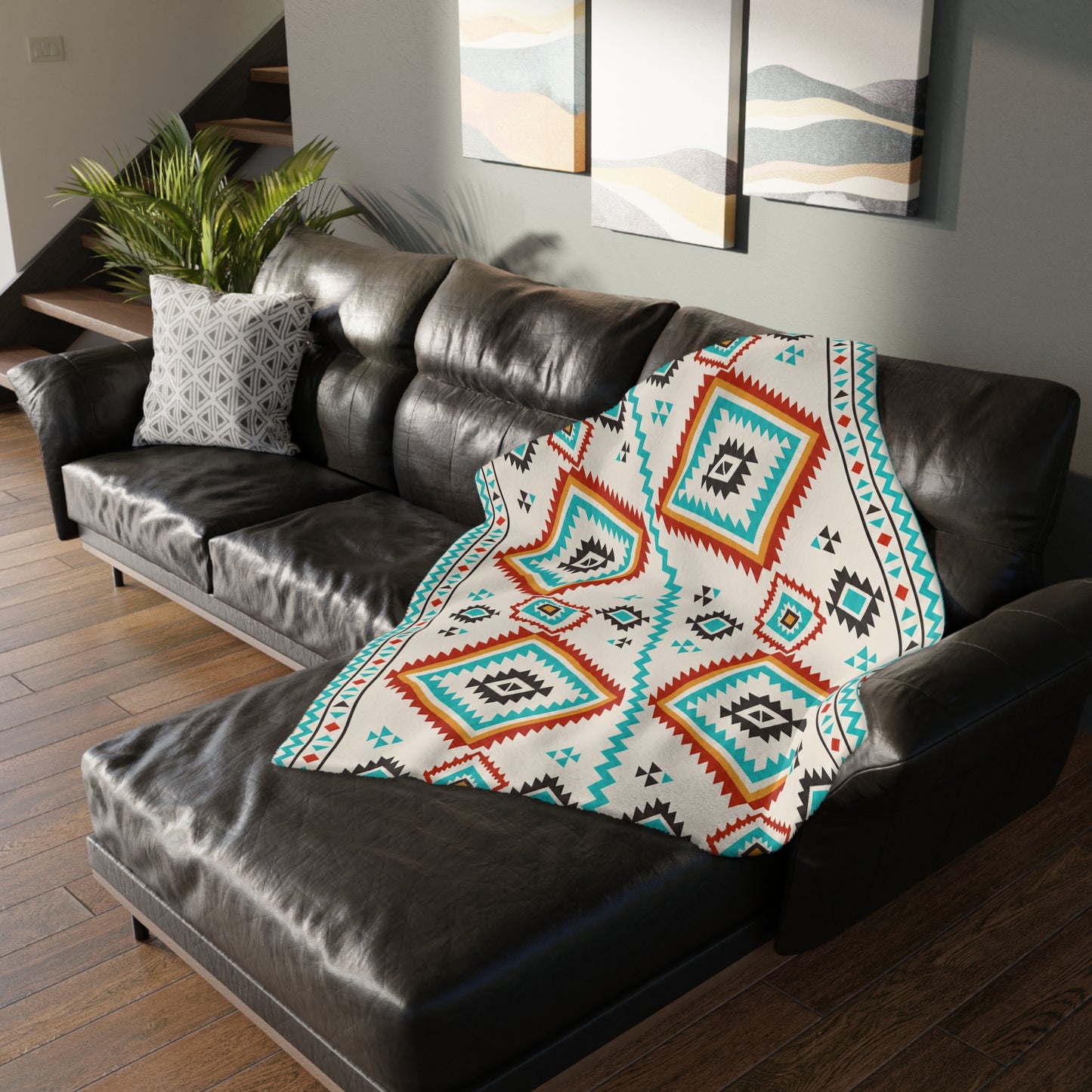 Southwestern Diamond Pattern Blanket: Reversible Velveteen Microfiber Throw