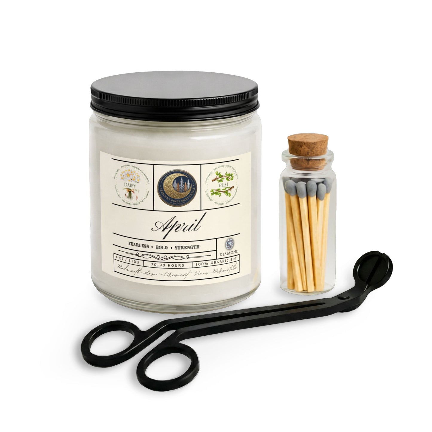 April Birth Month Candle Gift Set with Matches & Wick Trimmer