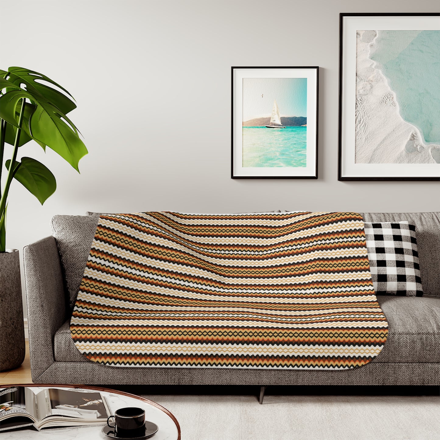Cozy Striped Sherpa Blanket: Reversible Neutral Throw for Home & Gifting
