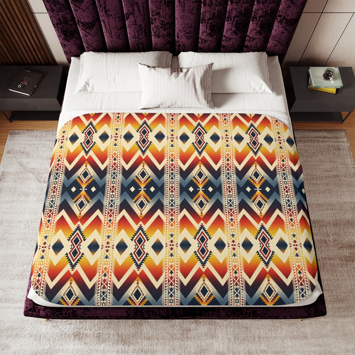 *Southwest Pattern Sherpa Blanket: Cozy Reversible Boho Throw