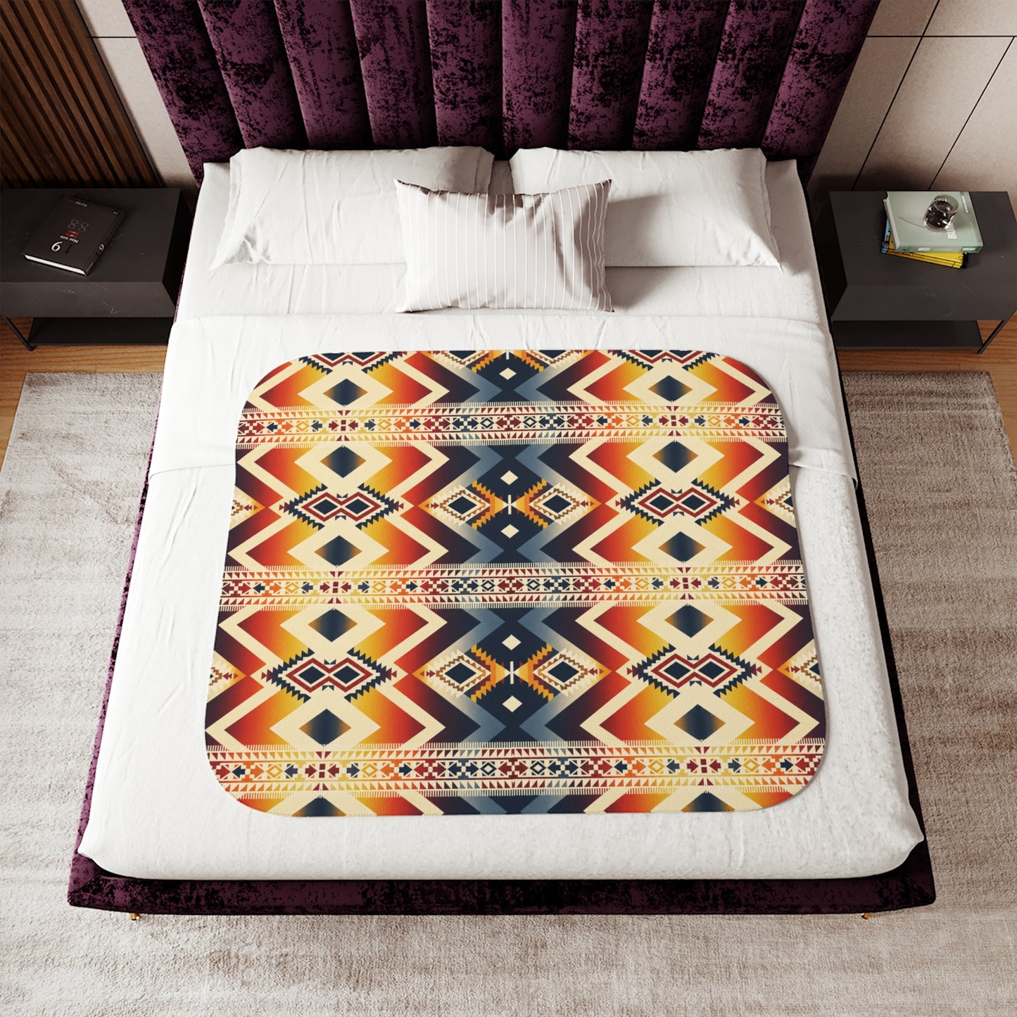 *Southwest Pattern Sherpa Blanket: Cozy Reversible Boho Throw