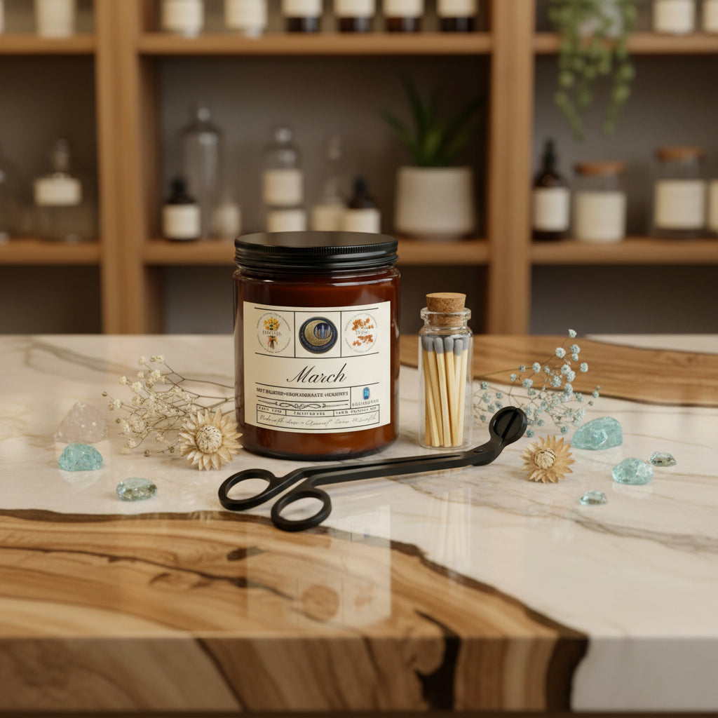 March Birth Month Candle Gift Set with Matches & Wick Trimmer