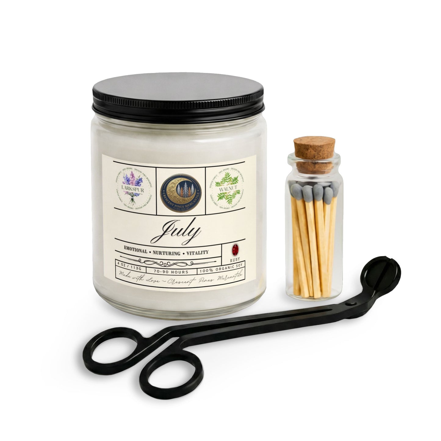 July Birth Month Candle Gift Set with Matches & Wick Trimmer