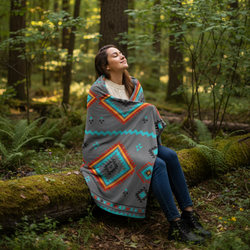 Southwestern Diamond Pattern Blanket: Reversible Velveteen Microfiber Throw