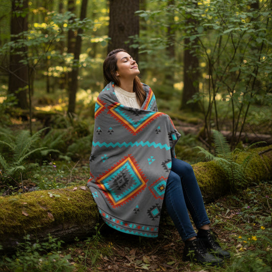 Southwestern Diamond Pattern Blanket: Reversible Velveteen Microfiber Throw