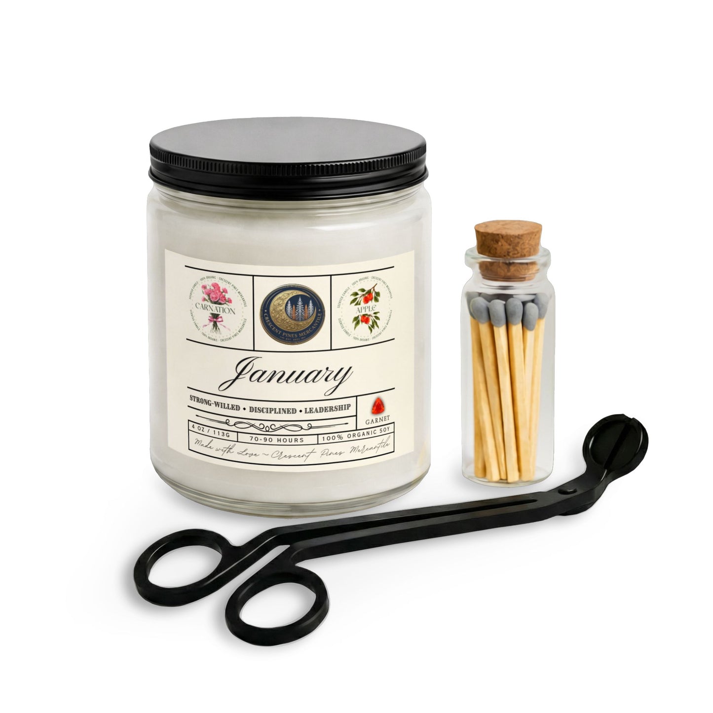 January Birth Month Candle Gift Set with Matches & Wick Trimmer
