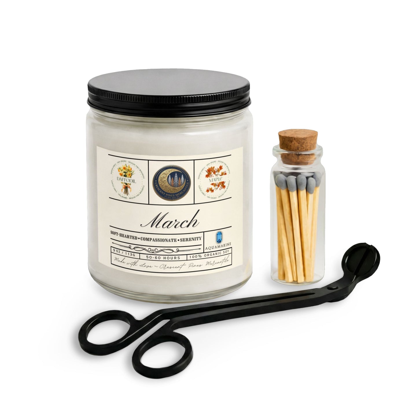March Birth Month Candle Gift Set with Matches & Wick Trimmer