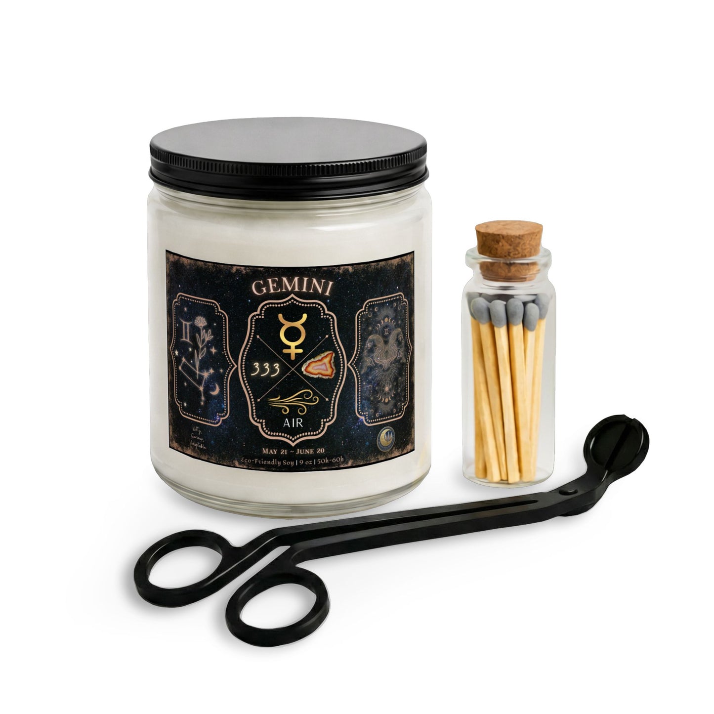 Gemini Zodiac Candle Gift Set with Matches & Wick Trimmer