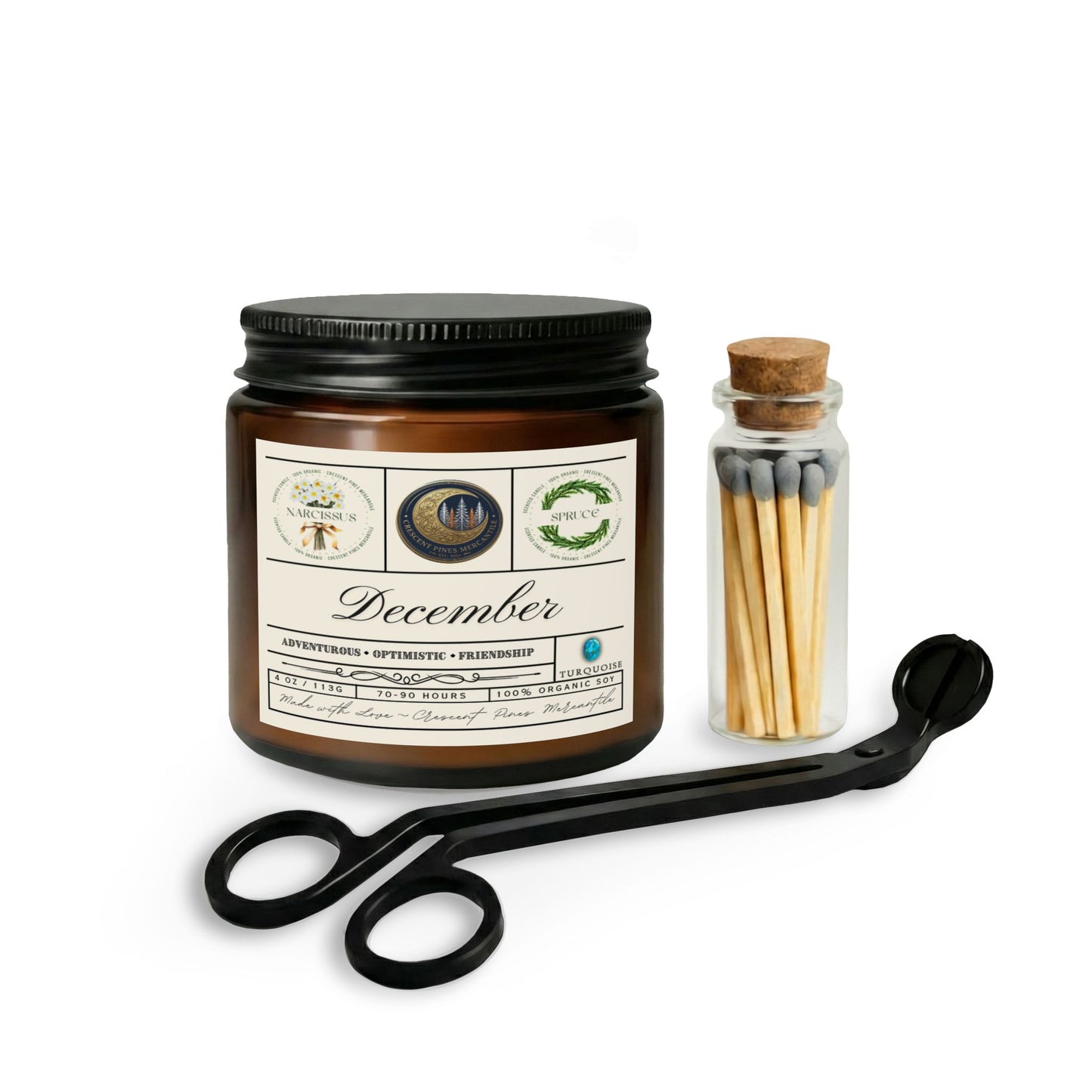 December Birth Month Candle Gift Set with Matches & Wick Trimmer