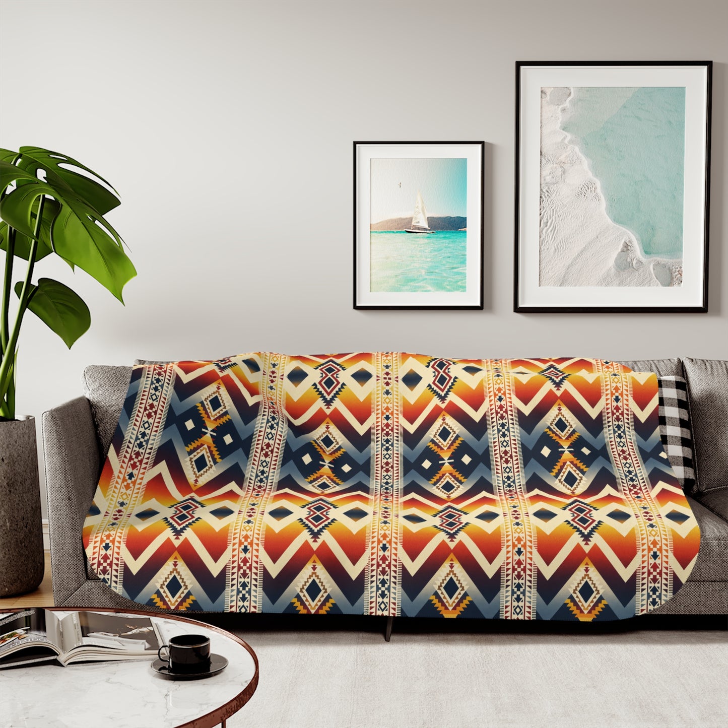 *Southwest Pattern Sherpa Blanket: Cozy Reversible Boho Throw