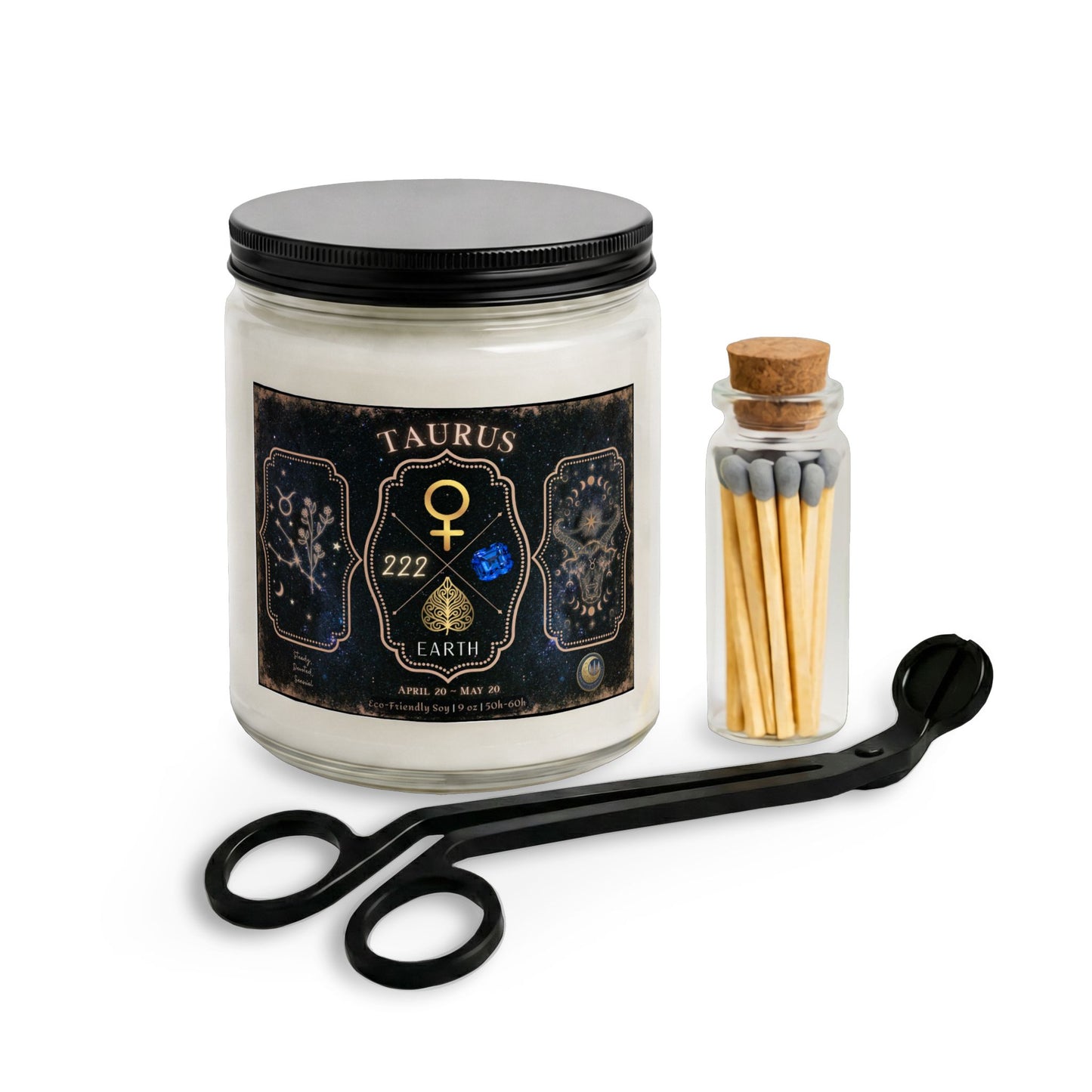 Taurus Zodiac Candle Gift Set with Matches & Wick Trimmer