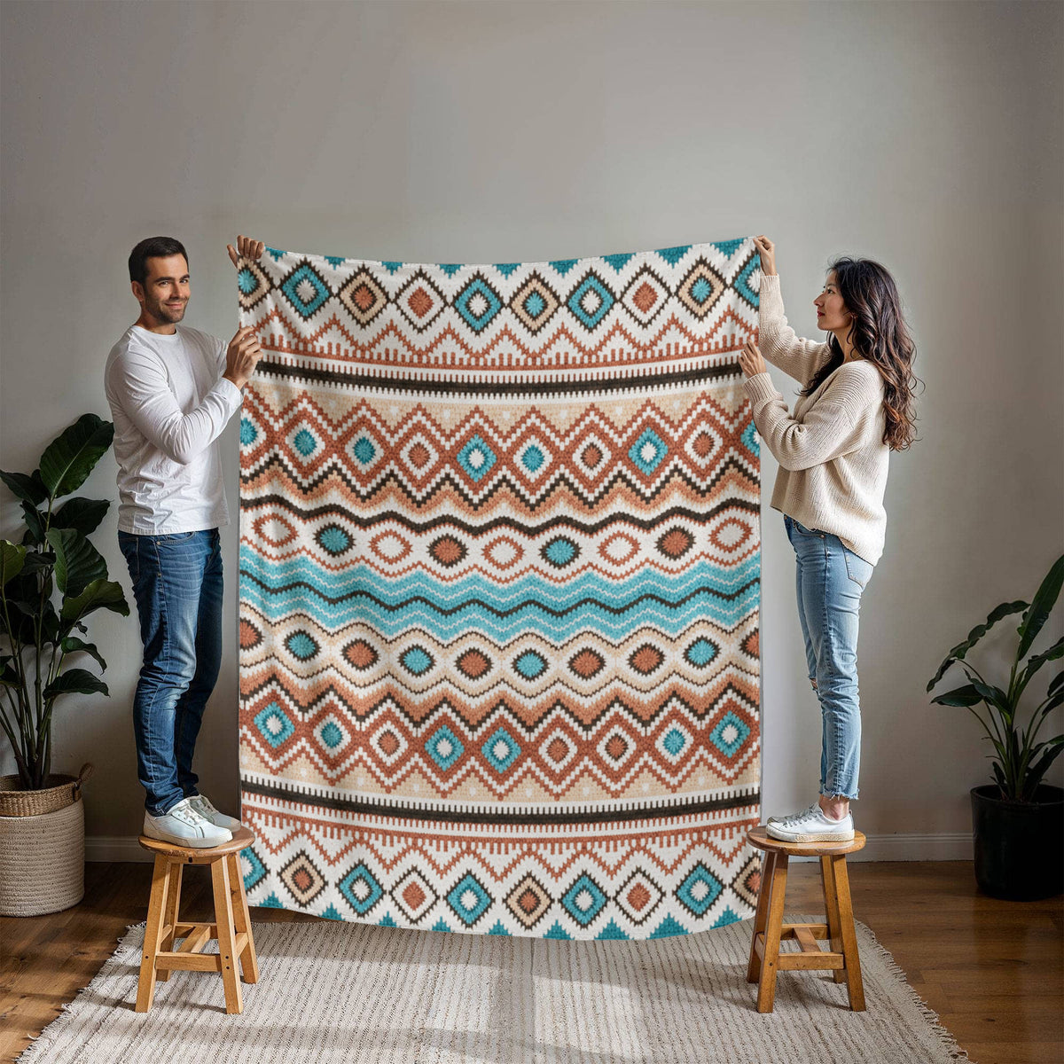 Southwest Pattern Sherpa Blanket: Cozy Aztec-Inspired Throw