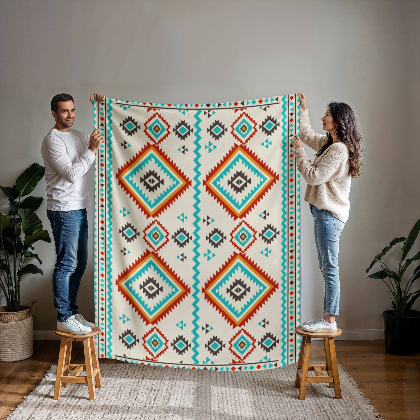 Southwestern Diamond Pattern Blanket: Reversible Velveteen Microfiber Throw