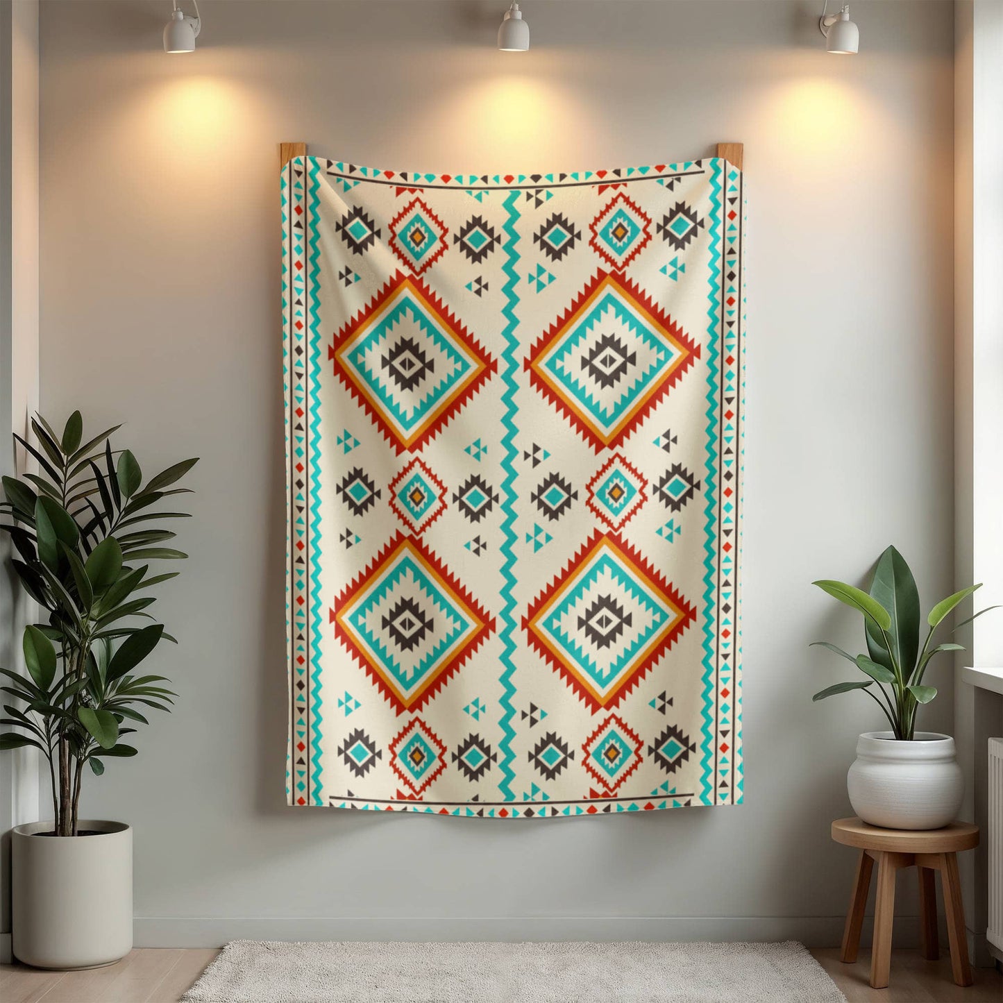 Southwestern Diamond Pattern Blanket: Reversible Velveteen Microfiber Throw