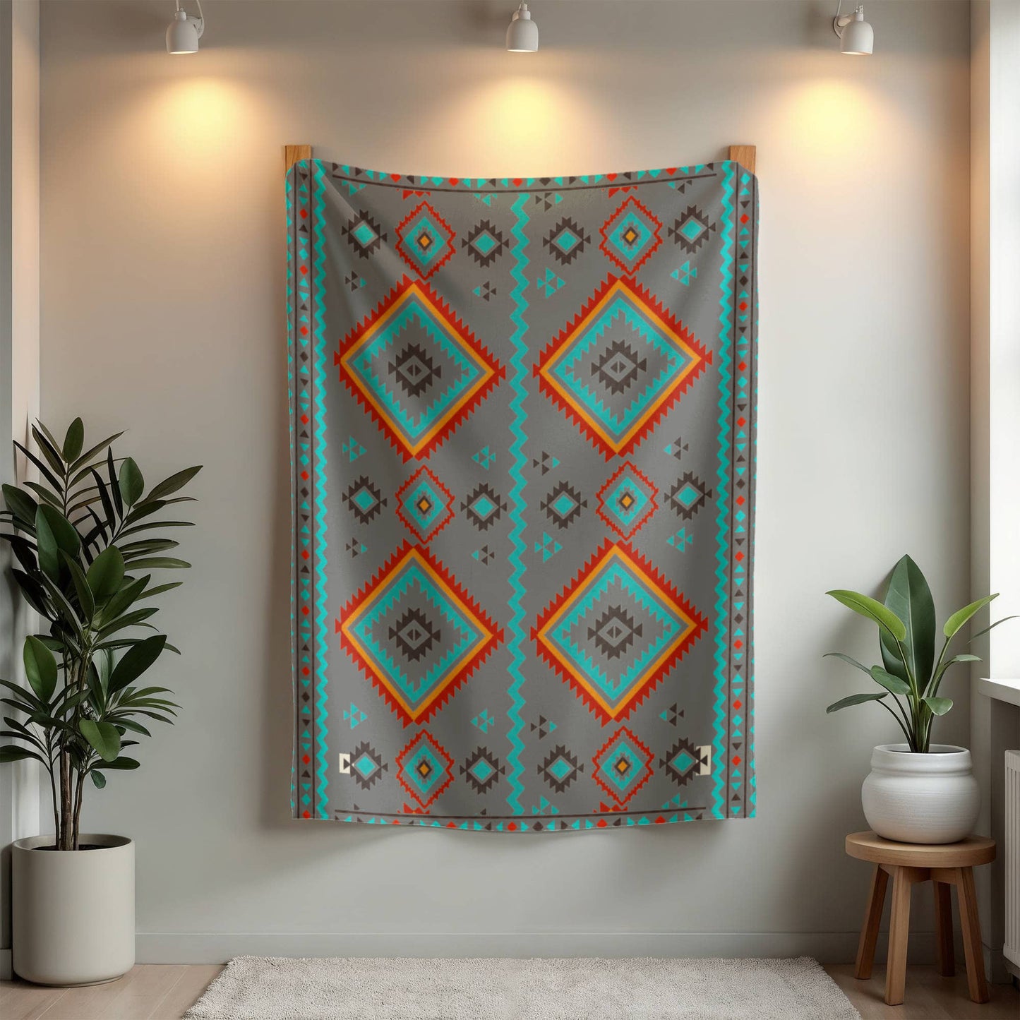Southwestern Diamond Pattern Blanket: Reversible Velveteen Microfiber Throw