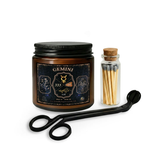 Gemini Zodiac Candle Gift Set with Matches & Wick Trimmer