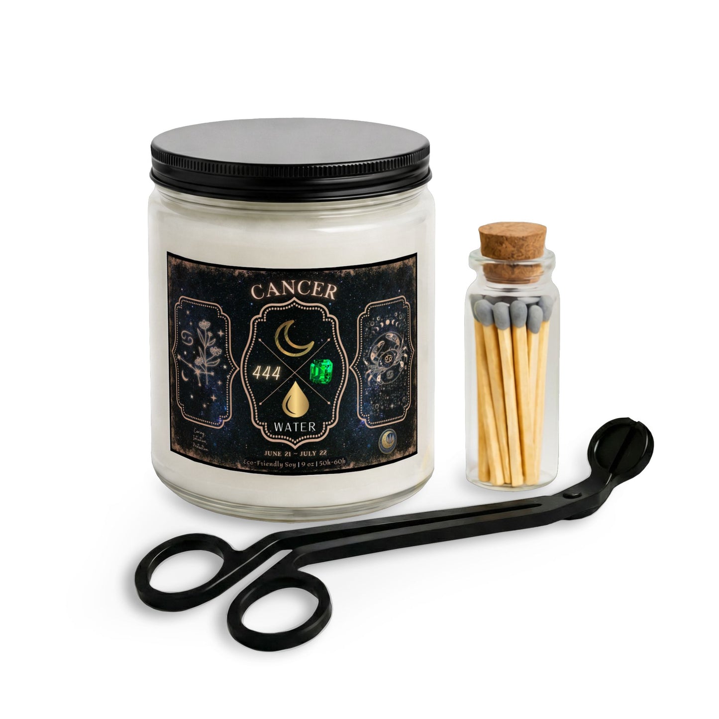 Cancer Zodiac Candle Gift Set with Matches & Wick Trimmer