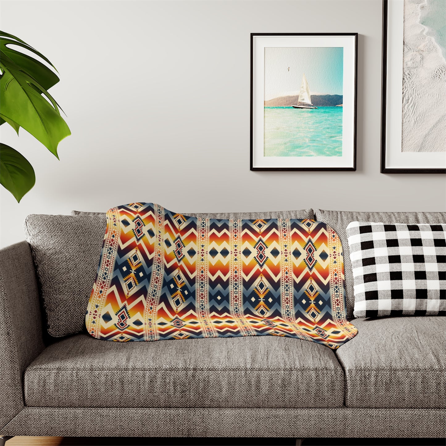 *Southwest Pattern Sherpa Blanket: Cozy Reversible Boho Throw