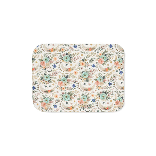Celestial Bloom Sherpa Fleece Blanket: Crescent Moon & Wildflower Cottagecore Throw