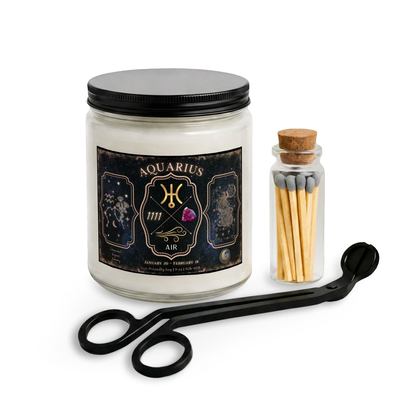 Aquarius Zodiac Candle Gift Set with Matches & Wick Trimmer