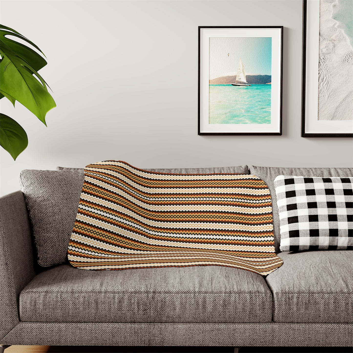 Cozy Striped Sherpa Blanket: Reversible Neutral Throw for Home & Gifting