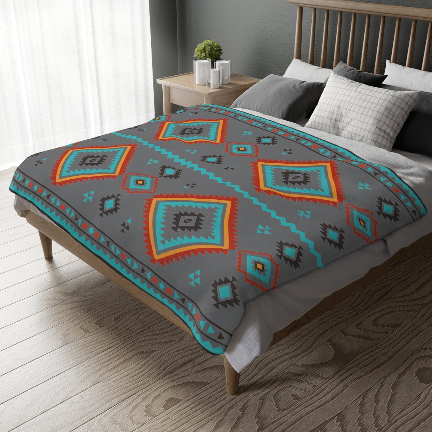 Southwestern Diamond Pattern Blanket: Reversible Velveteen Microfiber Throw
