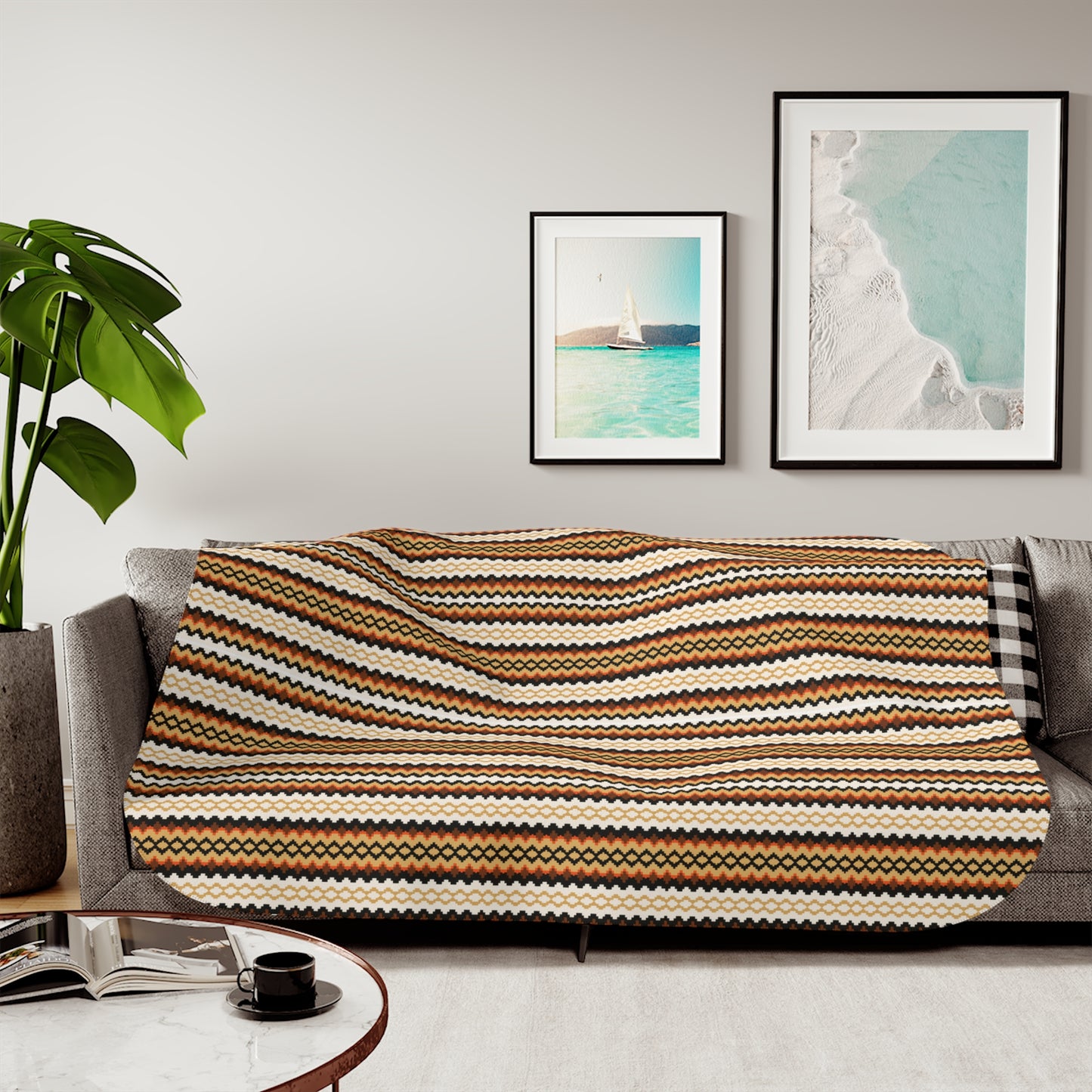 Cozy Striped Sherpa Blanket: Reversible Neutral Throw for Home & Gifting