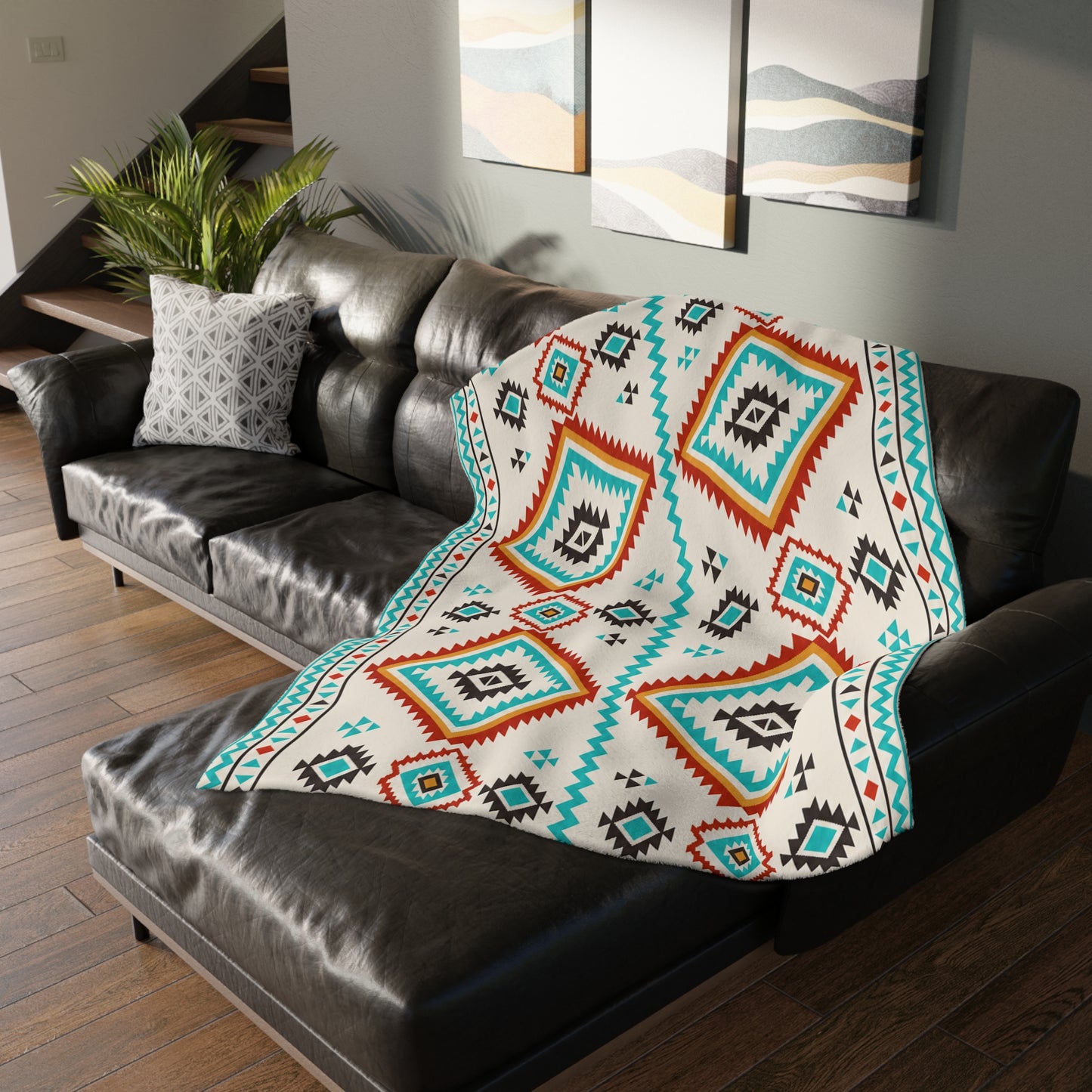 Southwestern Diamond Pattern Blanket: Reversible Velveteen Microfiber Throw