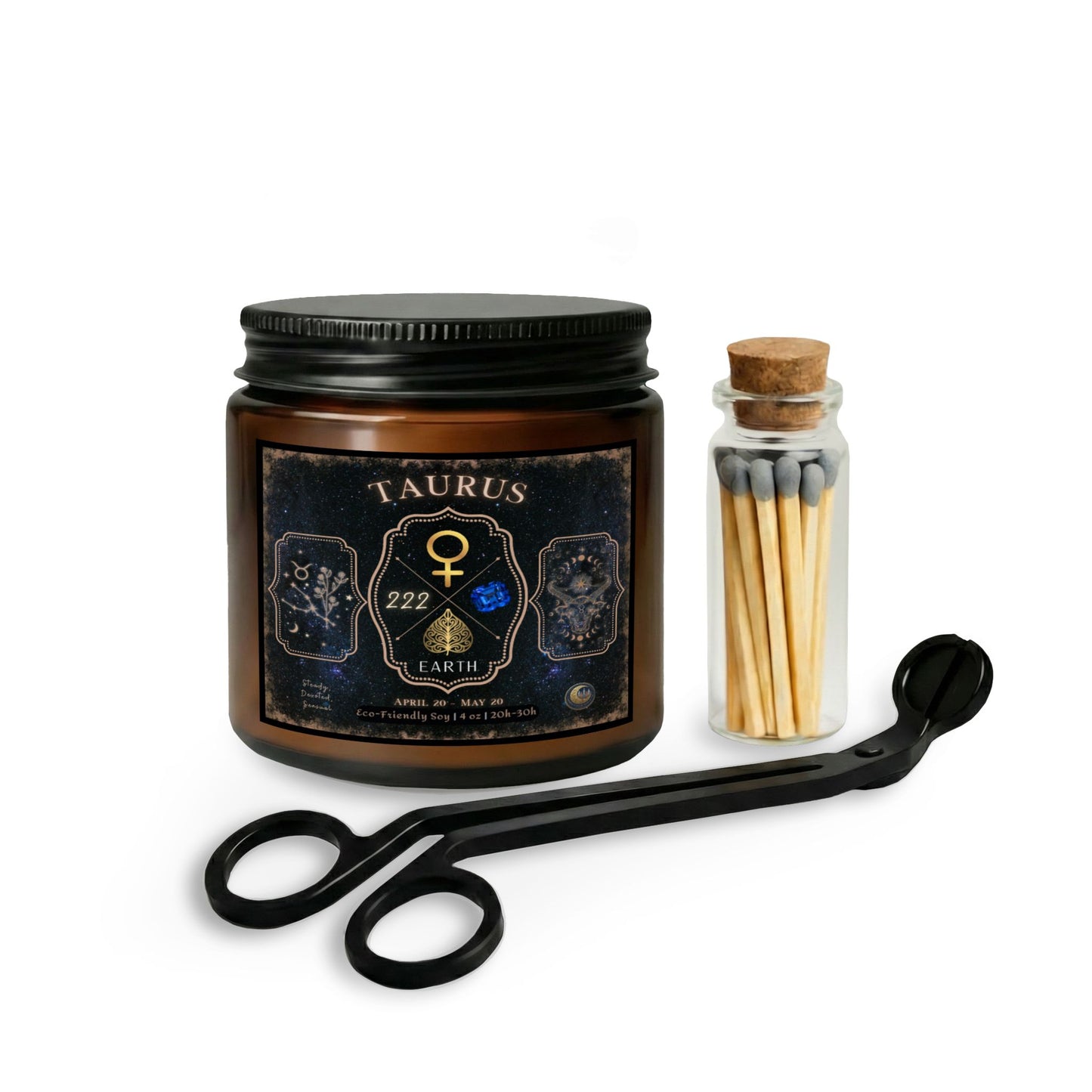 Taurus Zodiac Candle Gift Set with Matches & Wick Trimmer
