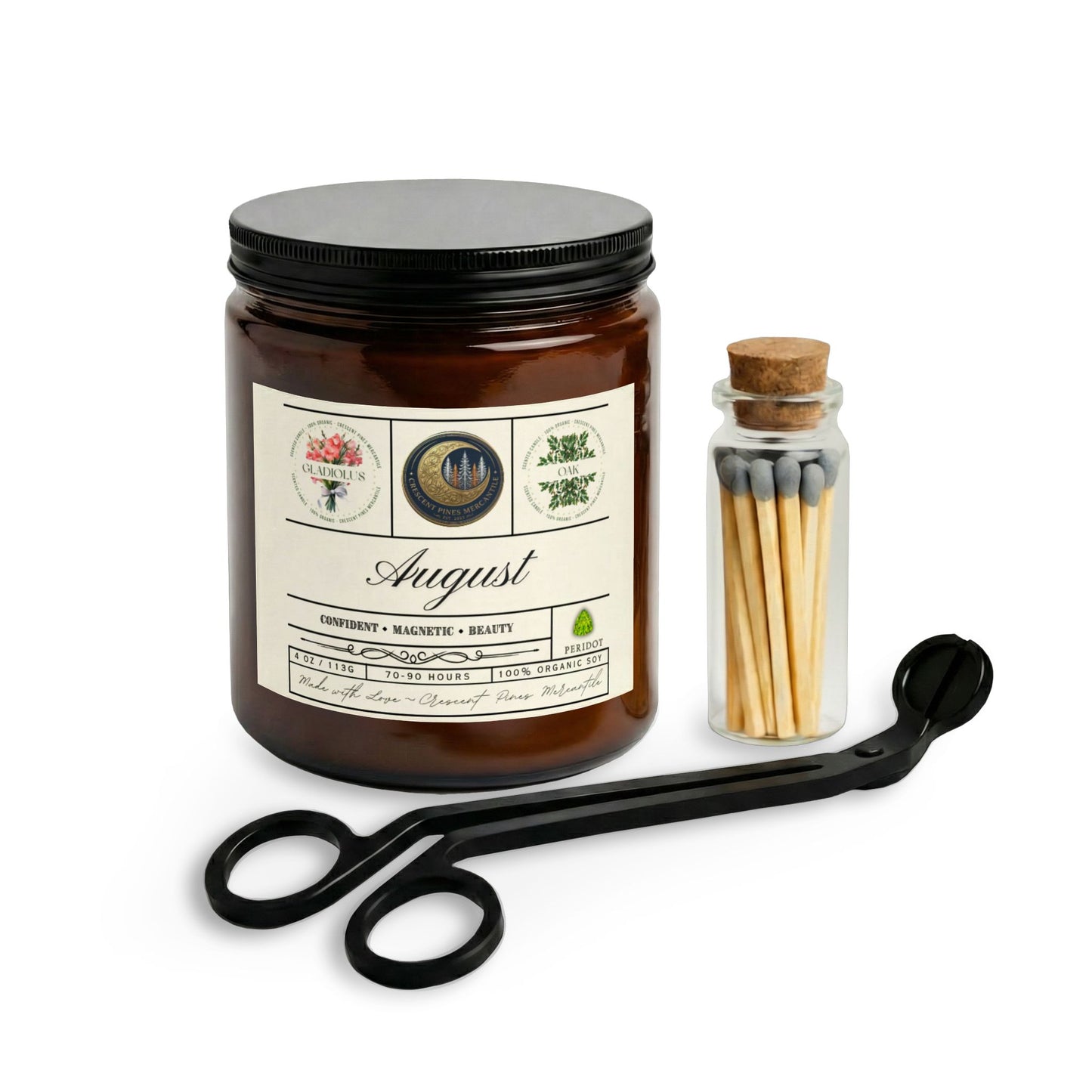 August Birth Month Candle Gift Set with Matches & Wick Trimmer