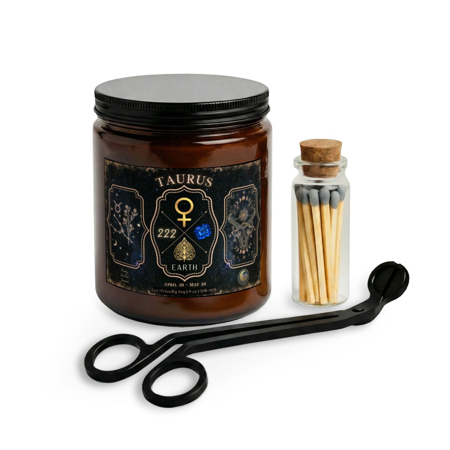 Taurus Zodiac Candle Gift Set with Matches & Wick Trimmer
