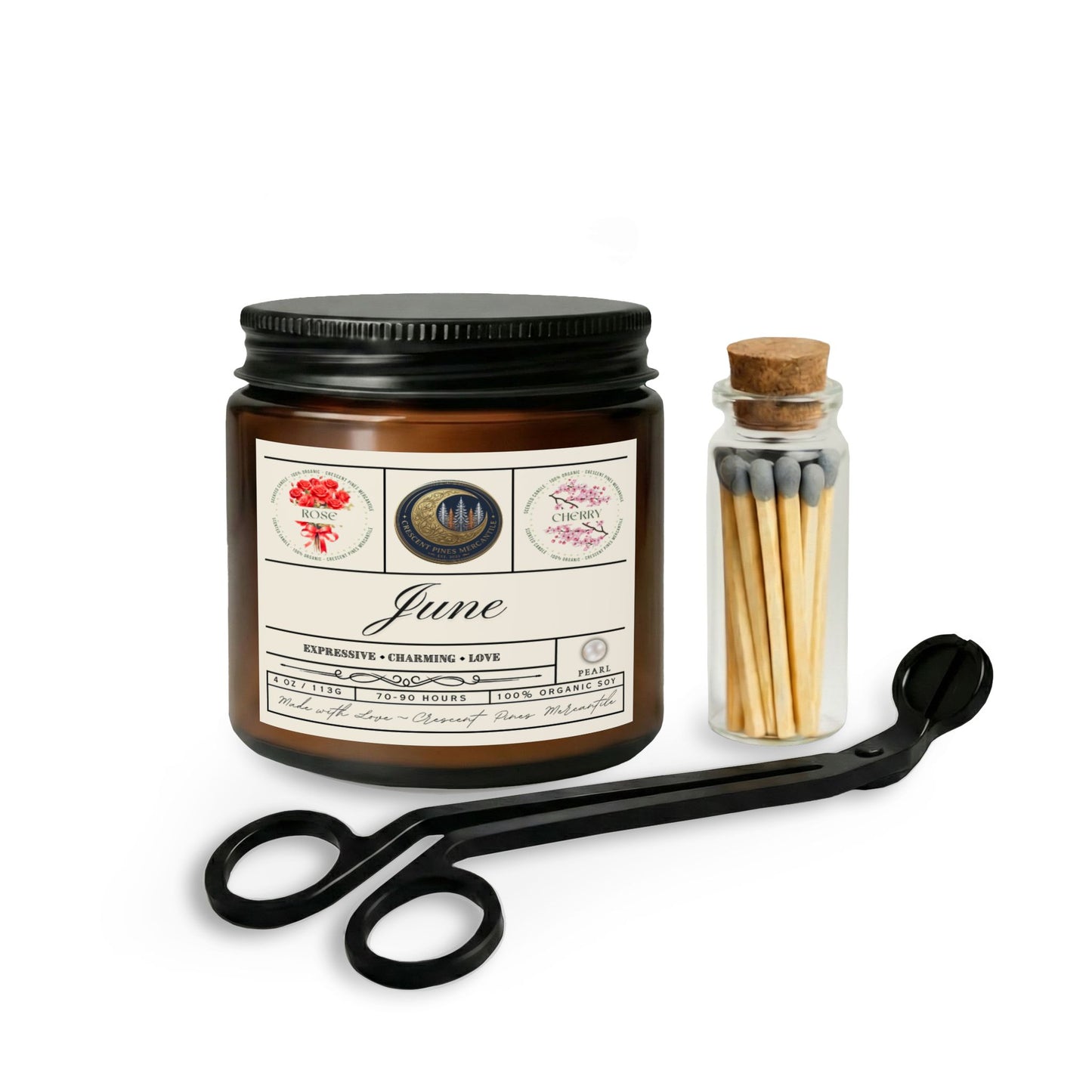 June Birth Month Candle Gift Set with Matches & Wick Trimmer