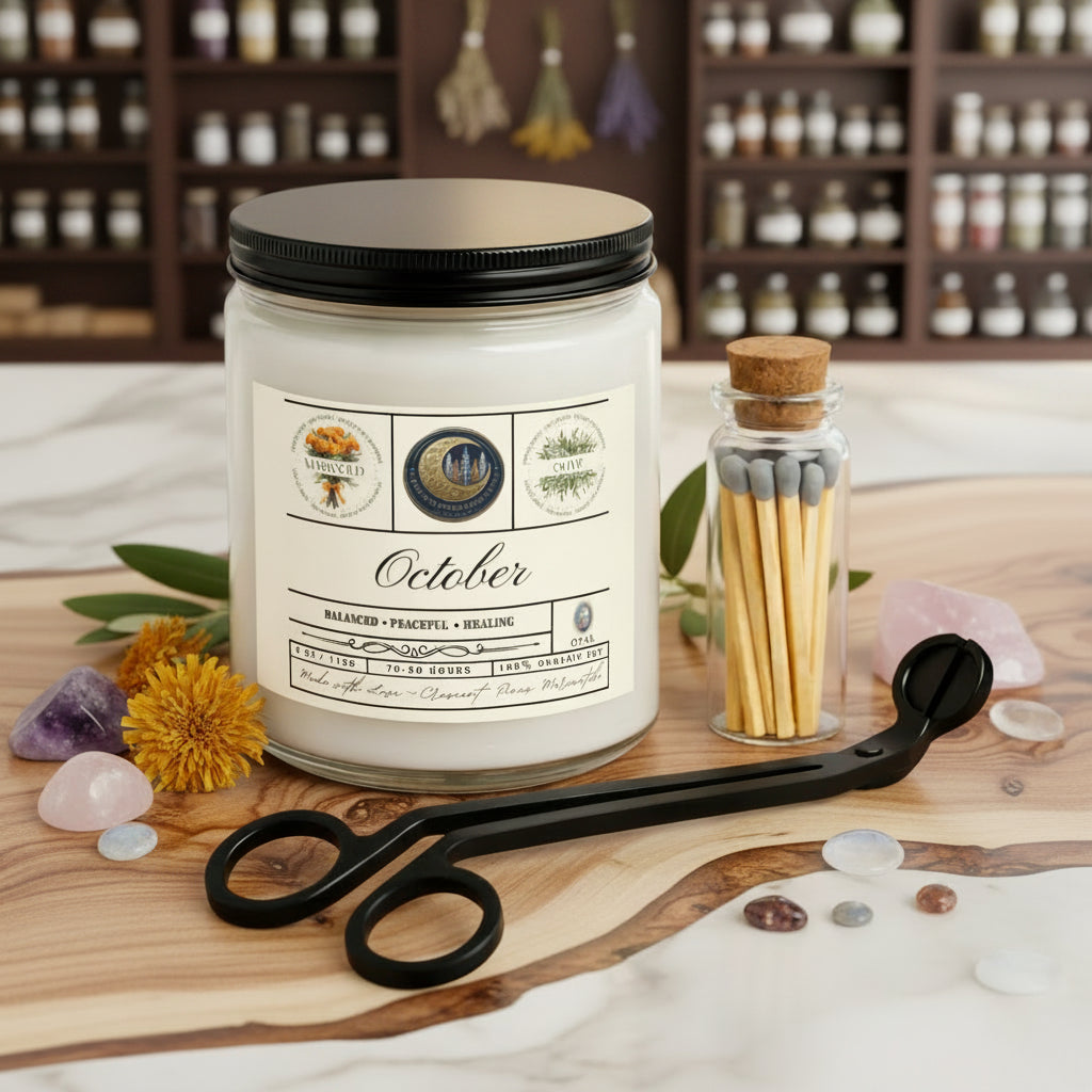 October Birth Month Candle Jar Set with Matches & Wick Trimmer